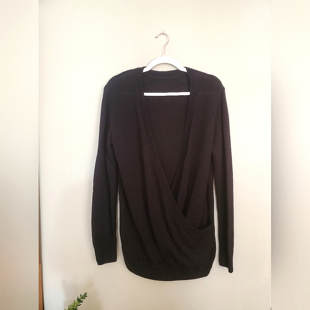 Black surplice faux wrap sweater